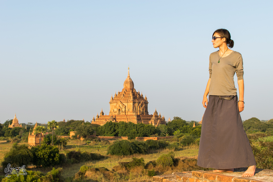 83 - Sunset on top of a pagoda, looking at Htilominlo Temple, Bagan, Myanmar