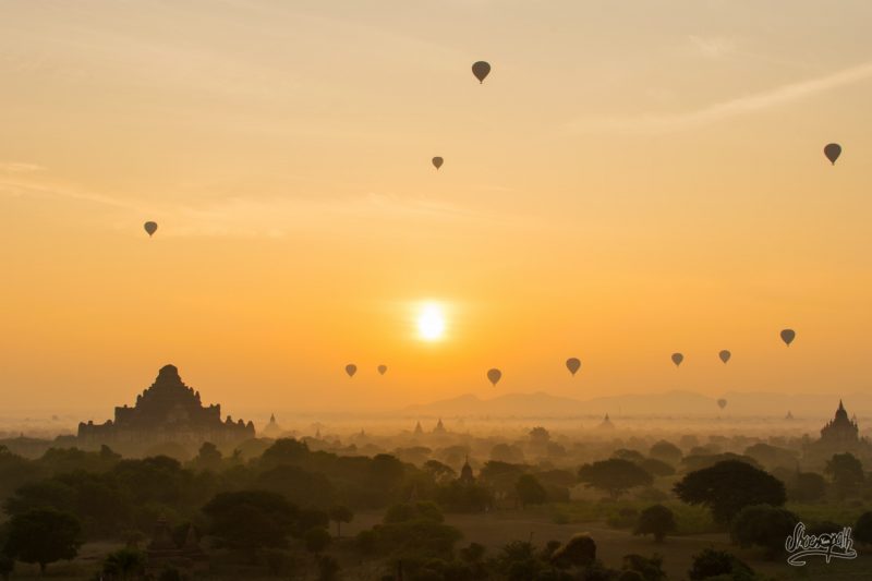 Que Le Show Commence ! Les Balons S'élèvent Au Dessus Des Pagodes Au Lever De Soleil Sur Bagan