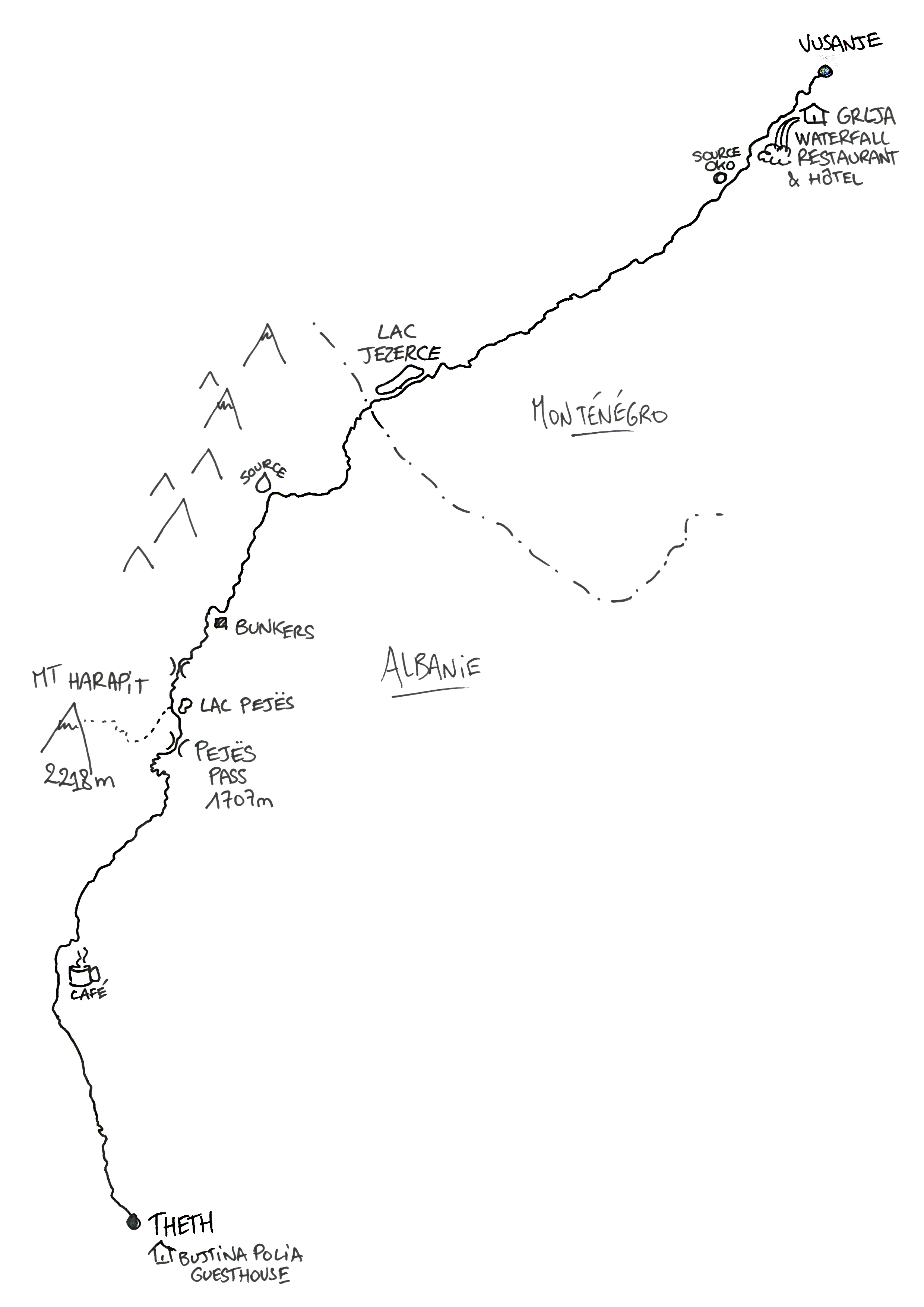 Peaks of the Balkans - Map - Vusanje to Theth