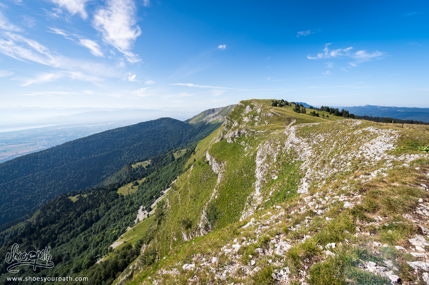 The Jura crest trail from the summit of the Grand Mont Rond.